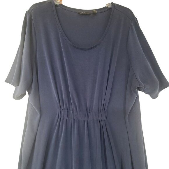 34. H by HALSTON Ruched Waist 3/4 Sleeve Knit Midi Dress NAVY blue 3X Office - Picture 3 of 7